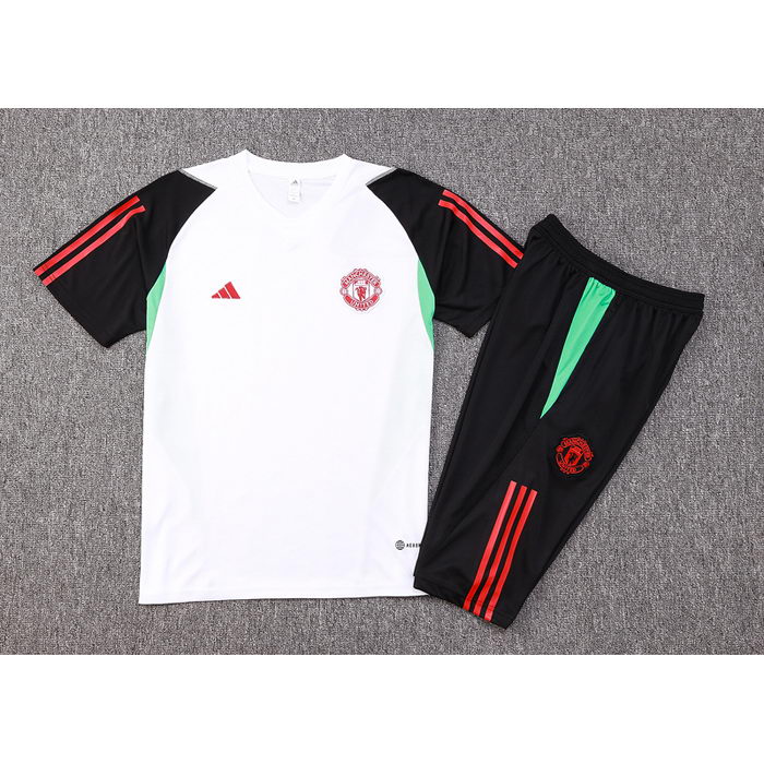 Chandal del Manchester United Manga Corta 23-24 Blanco y Negro - Pantalon Corto